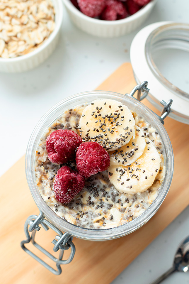 overnight oats banane framboise